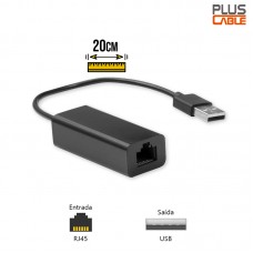 Cabo Adaptador USB 2.0 x RJ45 ADP-USBLAN100BK Plus Cable